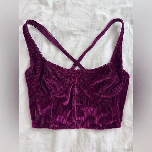 Out From Under - Anastasia Ribbed Velvet Bustier Top, Burgundy, Small - Picture 1 of 7